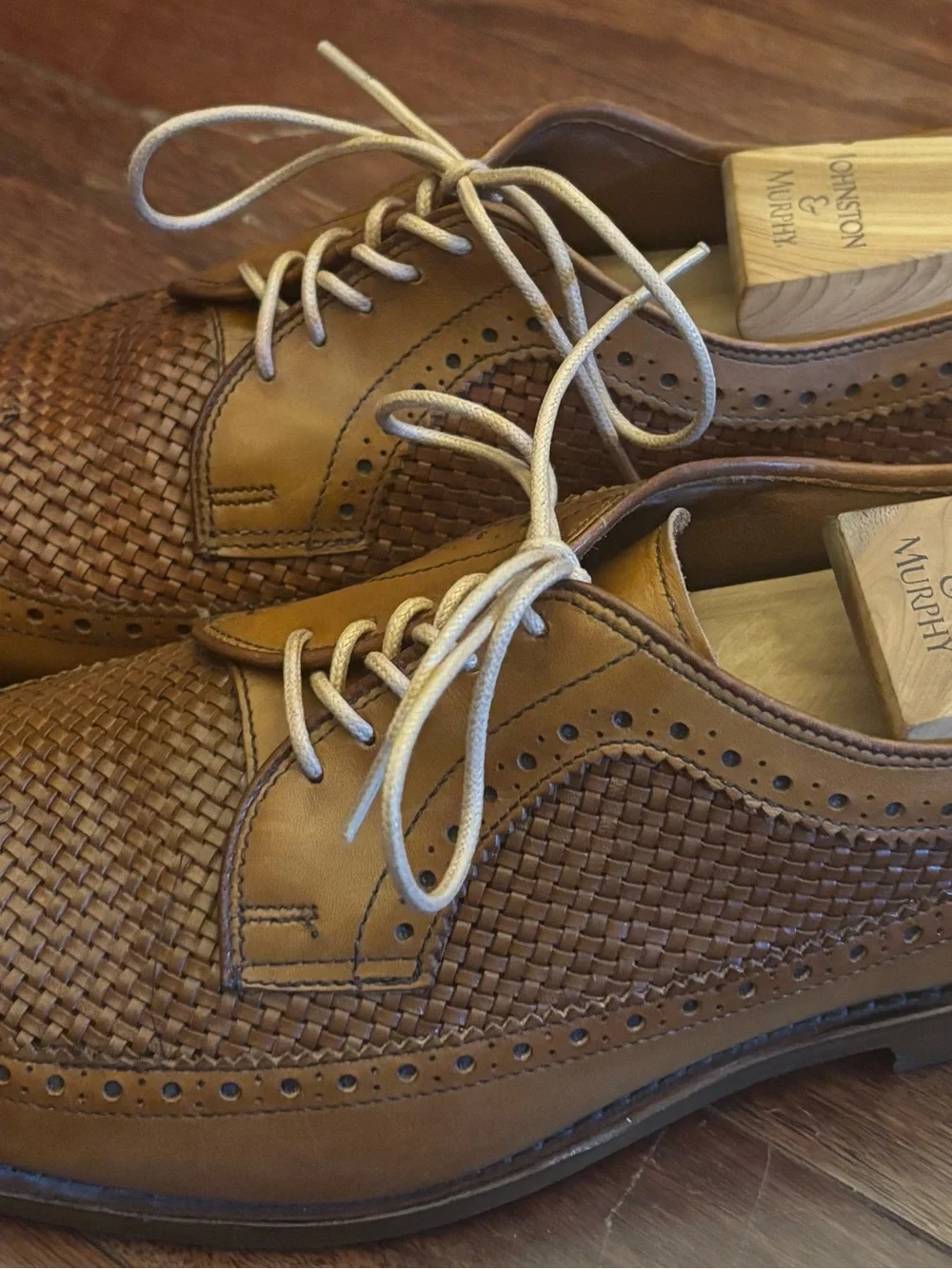 Allen Edmonds Boca Raton Tan Woven Leather Wingtip Oxfords Size 9